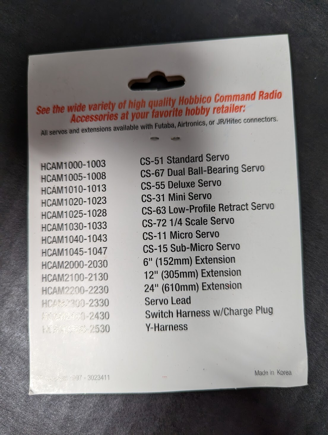 HOBBICO AIRTRONICS RADIO - SERVO  PLUG 12" EXTENSION #HCAM2120  *FREE SHIP*