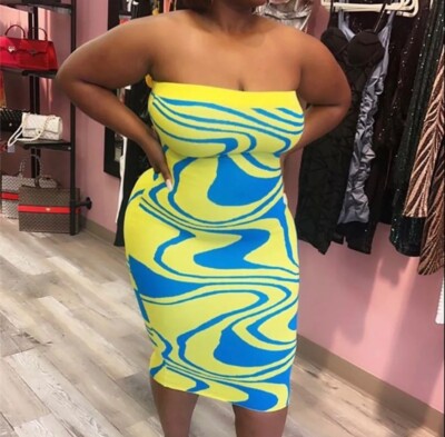 Women Bodycon Strapless Dress Large Yellow Blue Midi Stretch Backless Sexy Party | eBay Women Bodycon Strapless Dress Large Yellow Blue Midi Stretch Backless Sexy Party | eBay