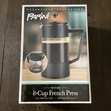 PARINI 8 Cup FRENCH PRESS Plunger Coffee Tea Borosilicate Glass Stainless