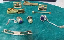 Vintage Men's Accessories Collar Bar, Collar Pin Bar, 4 Tie Tac and 2 Tie Clips