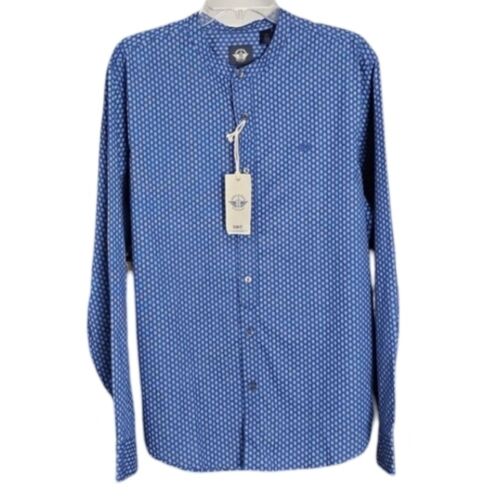 NWT Dockers Alpha Khaki Slim Band Collar Blue Print Shirt Men's Medium
