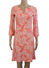 JEAN G. DESIGNS Red Coral & White Printed V Neck 3/4 Sleeve Mini Dress XS