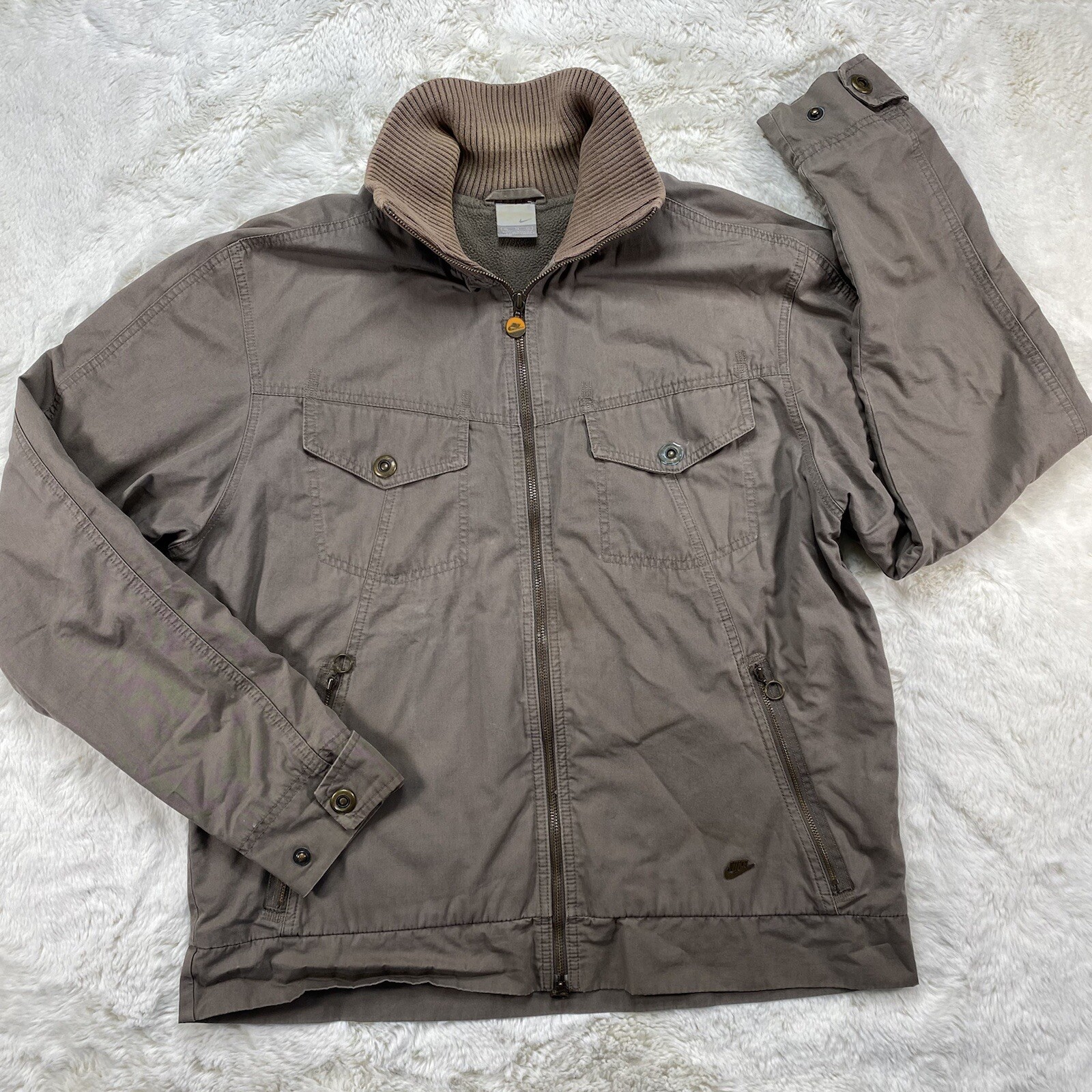 SACAI X NIKE Giacca Nike Vintage Zip Up Cotone Leggero Metallo Logo Uomo Taglia XL Cachi Scuro