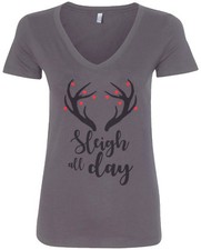 Sleigh All Day Women's V-Neck T-Shirt Funny Christmas Reindeer Gift