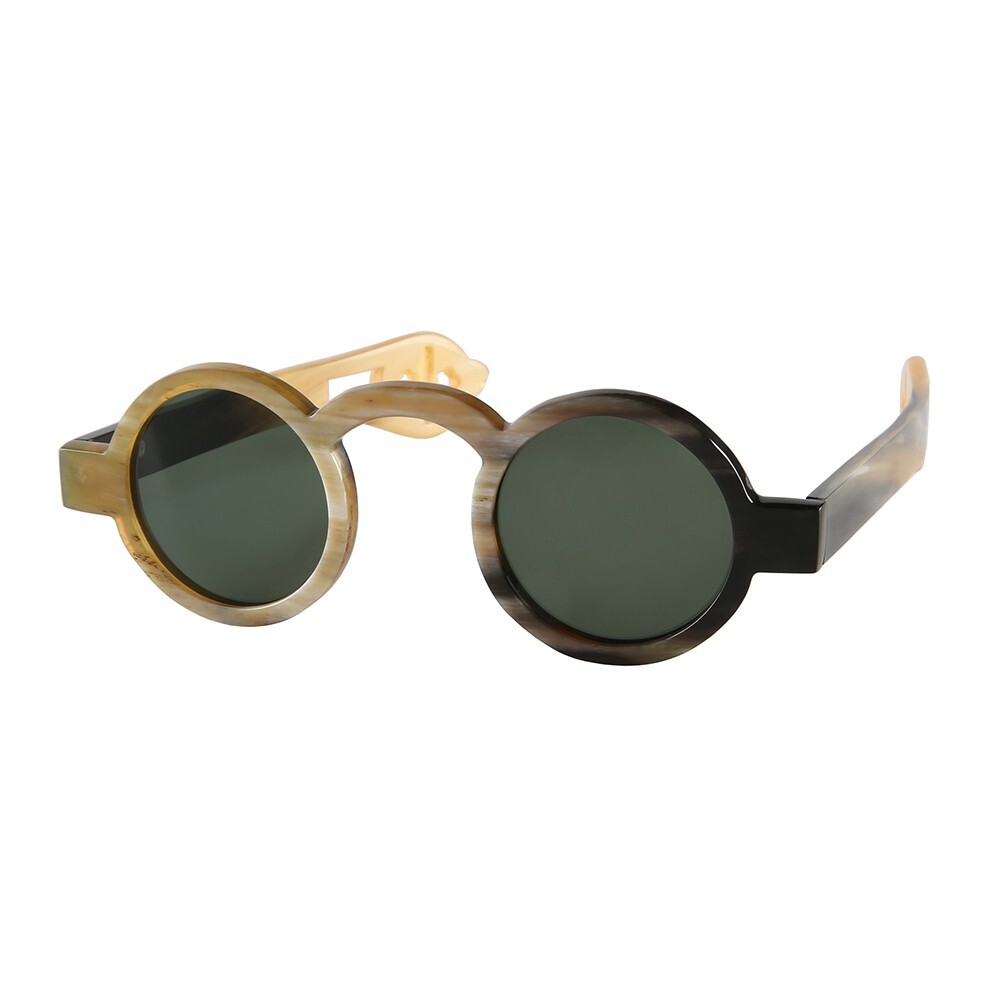 Retro Round Handmade Horn Sunglasses for Men Luxury Hollowed Eyewear-image