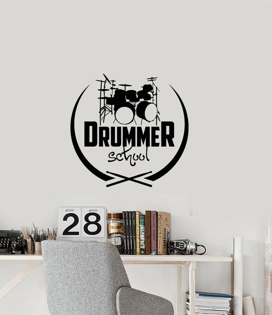 Vinyl Wall Decal Drum Set Drummer School Logo Music Stickers (3699ig