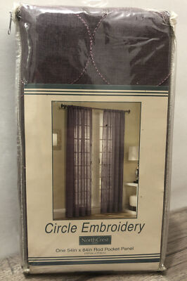 NorthCrest Purple Circle Embroidery 54  x 84  Rod Pocket Curtain Panel