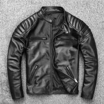 Men s Black Biker Jacket - Real Lambskin Quilted Moto Café Racer Leather Jacket