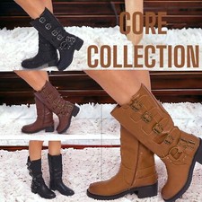Women's Winter Mid Calf Boots Women Buckle Winter Boots Side Zip Boots Shoes