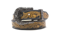 HandTooled Floral Belt, 1.5 Hand Painted Belt with Removable Western Buckle