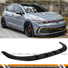 FOR 2022-25 VOLKSWAGEN GTI MK8 GLOSS BLACK V STYLE 3PC FRONT BUMPER LIP SPLITTER
