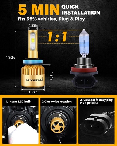 AUXBEAM H11 Combo Faros LED Bombillas para Nissan Altima 2007-2018 Luz Alta Baja - Imagen 7 de 12