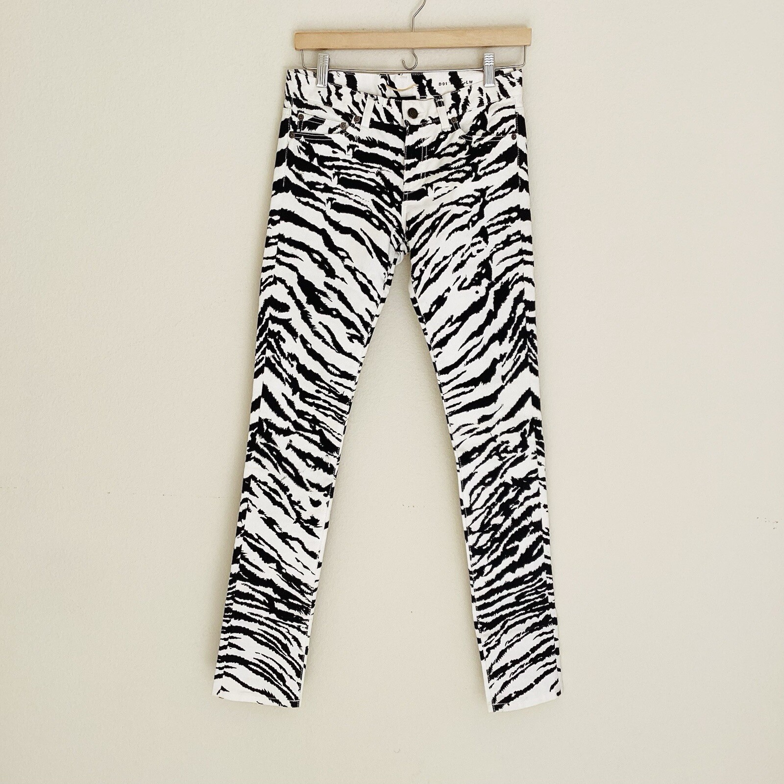 Jeans skinny Saint Laurent Zebra stampa animalier bianco nero TG 25