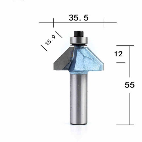 45 Degree Chamfer & Bevel Edging Router Bit 1/4" 1/2" Shank for Wood Cutter New - Afbeelding 16 van 26