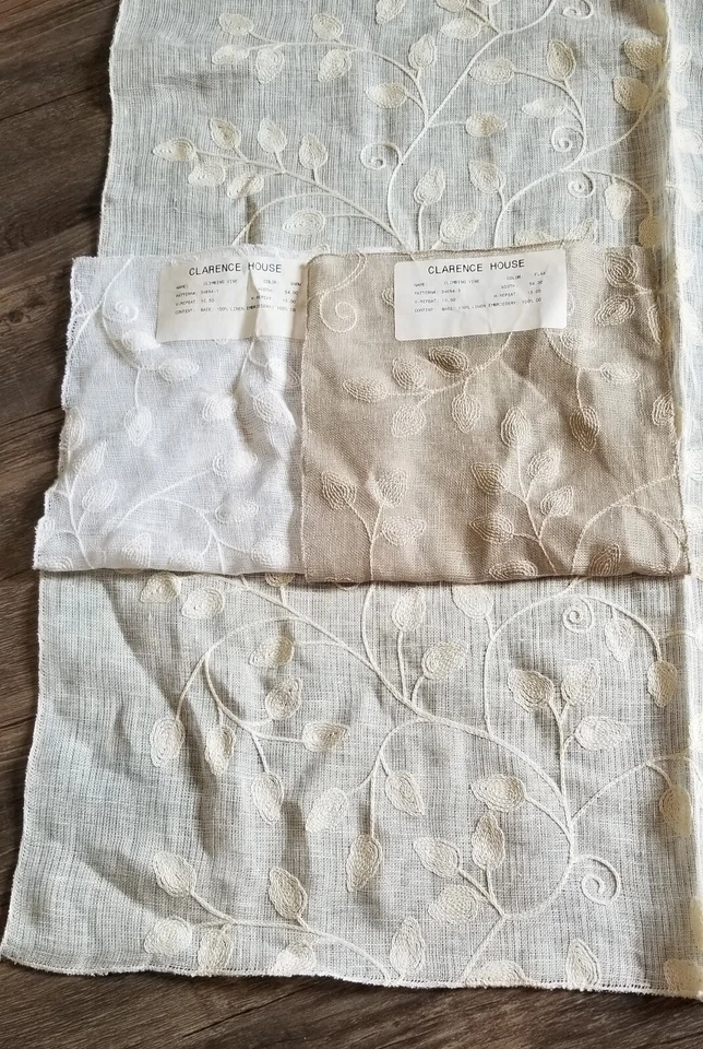 Clarence House Fabric Remnant Swatch Climbing Vine Eggshell 100% Linen Craft Sew - Image 3 of 4