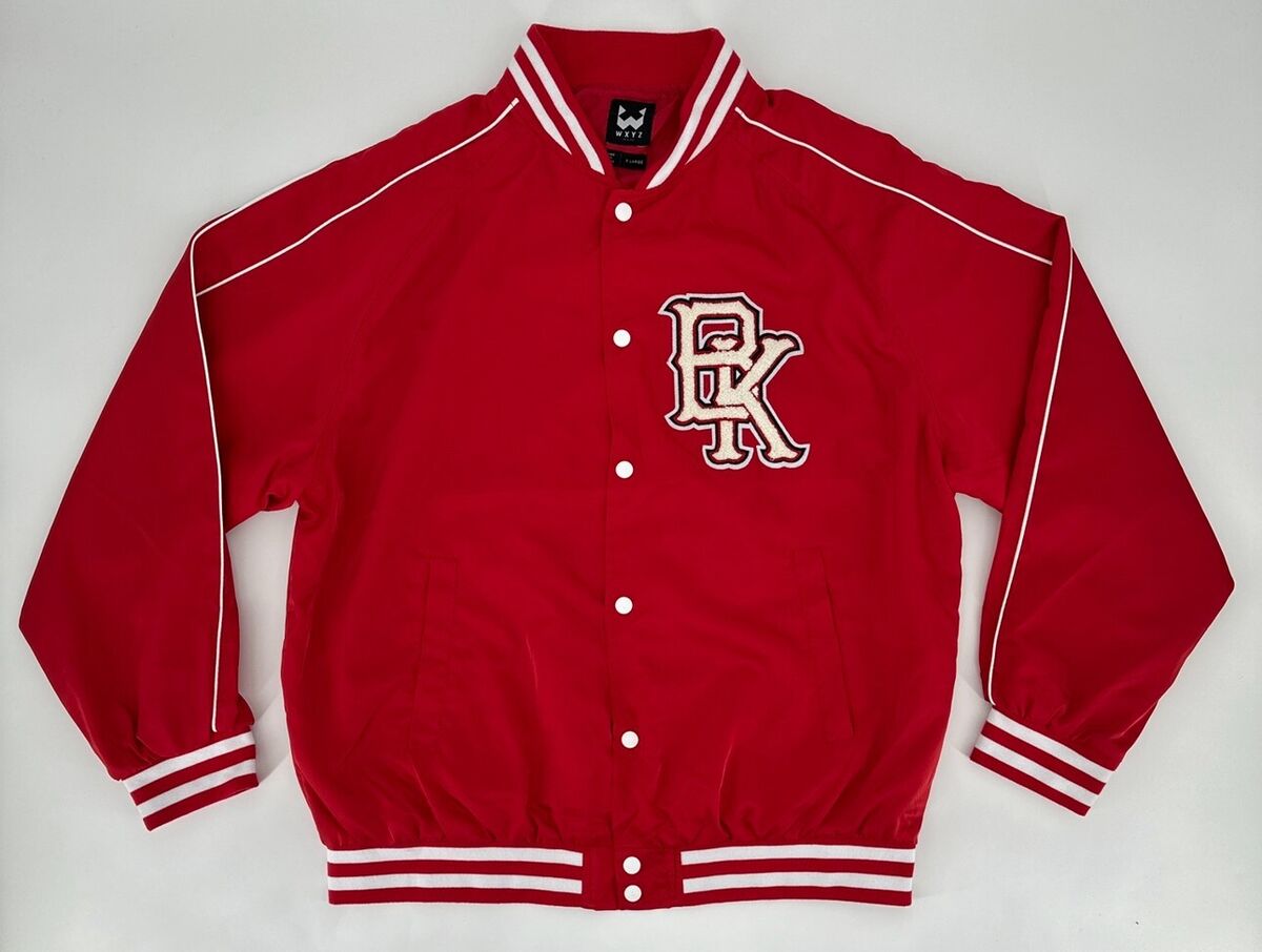 WXYZ Jacket Men's XL BK Red Snap Button Satin Varsity Shiny WXYZ Jacket Men's XL BK Red Snap Button Satin Varsity Shiny