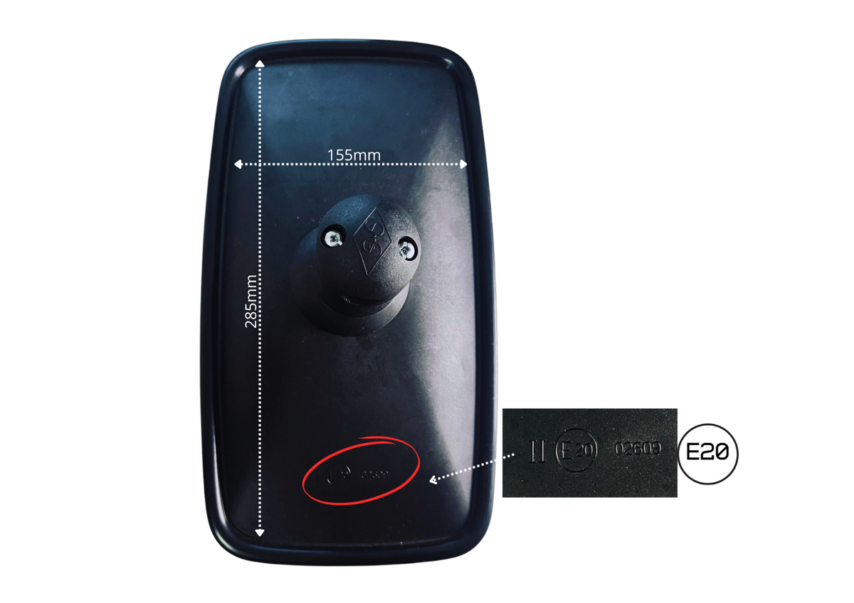 2x exterior mirror, 285x155 mm, ø15-26, mirror, commercial vehicles, side mirror, universal, E20