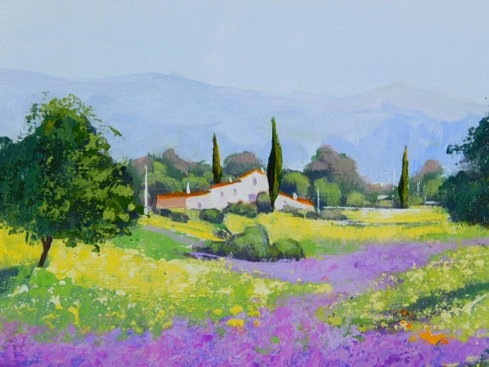 Pintura al óleo de paisaje firmada por Revascalli Serra enmarcada 15,4 pulgadas x 15,4 pulgadas Foto 4 de 4