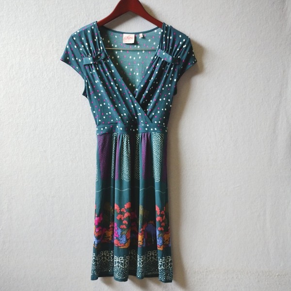Leona Edminston Womens Size 8 Green Floral V Neck Faux Wrap Sheath Stretch Dress
