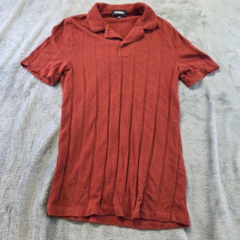 Express Polo Shirt Men's Size Small Red Short Sleeve Ribbed Knit Pullover