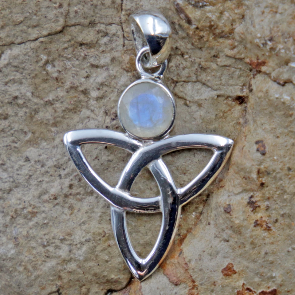 Pietra di Luna Ciondolo IN Argento 925 da Collana Sterling Celtica Sfaccettato - Immagine 2 di 3