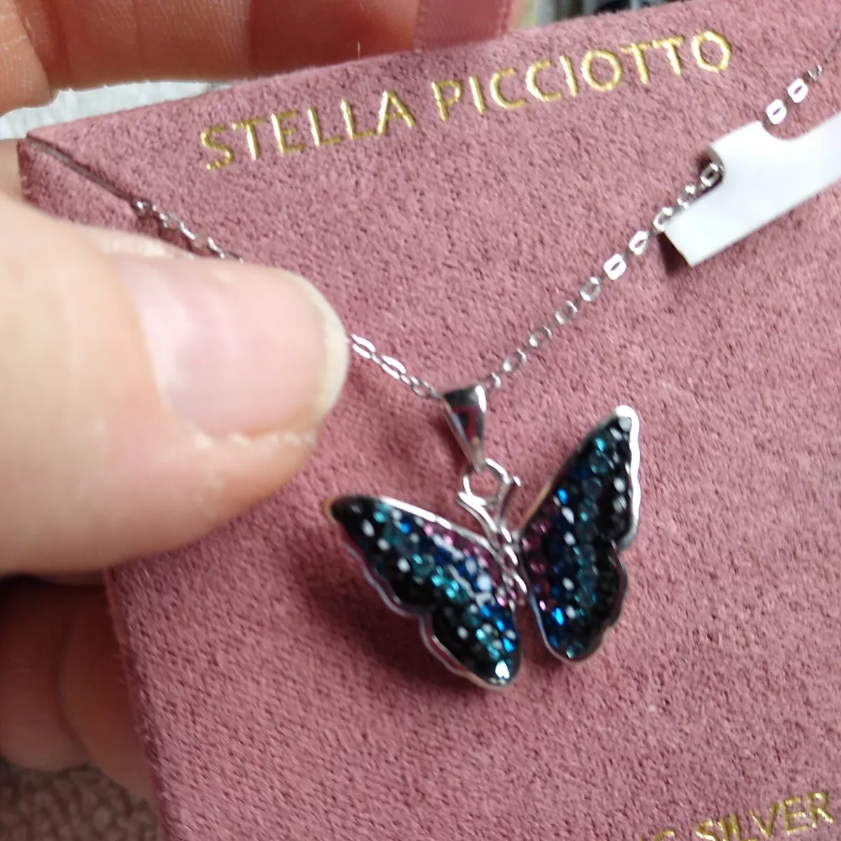 NEW Stella Picciotto sterling silver crystal butterfly necklace 18