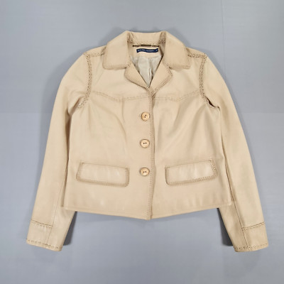 Ralph Lauren Damen Lederjacke Beige 14 UK Blazer Western Rindsleder 10US