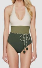  199 Vince Camuto Women's White Green Colorblocked One-Piece Swimsuit Size 14