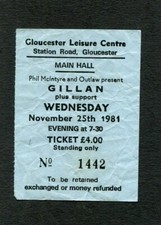 1981 Ian Gillan, Budgie, Spider &  Nightwing Concert Ticket Stub Gloucester UK