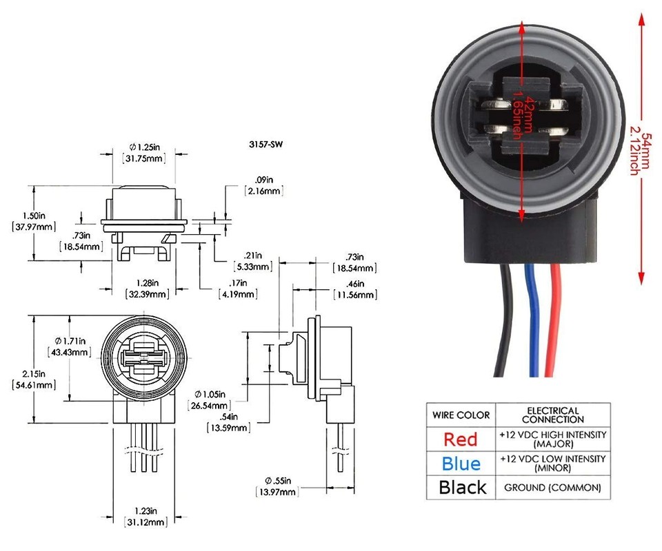 Universal Pigtail Wire Female Socket 3157 S Two Harness Back Up Reverse ...