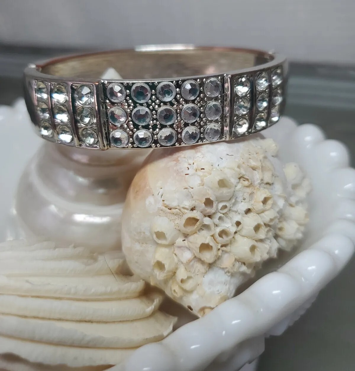 Rhinestone Silvertone Hinged Bracelet - image 2