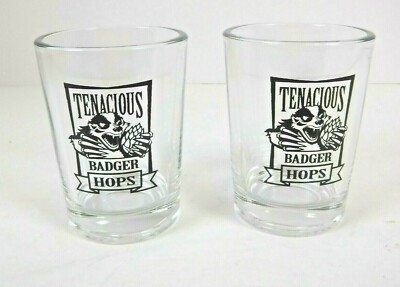 Libby Tenacious Badger Hops Sample Taster Glass 3'' Beer Wisconsin Ale Set of 2