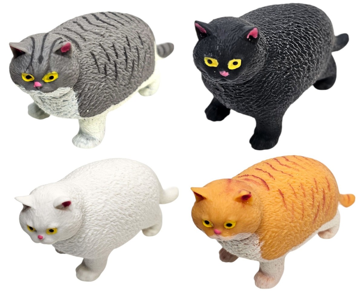 Stretchy House Cats (4 Inch) Rubber Fidget Toy Stress Relief Black, Grey,  Orange
