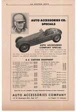 1951 Auto Accessories Co Car Parts Bud Sennett Indy 500 Los Angeles Vintage Ad