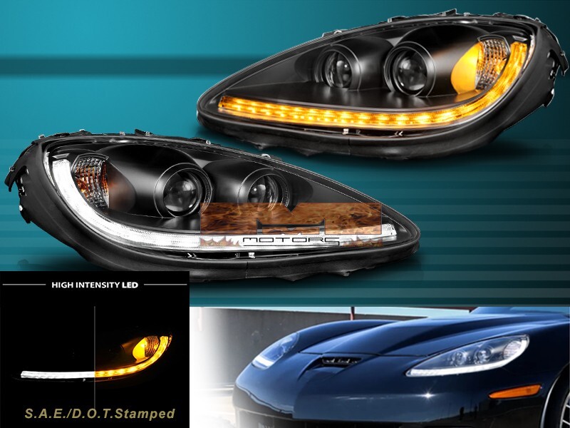 CHEVROLET CORVETTE 2006-2013 C6 BLACK PROJECTOR HEADLIGHTS