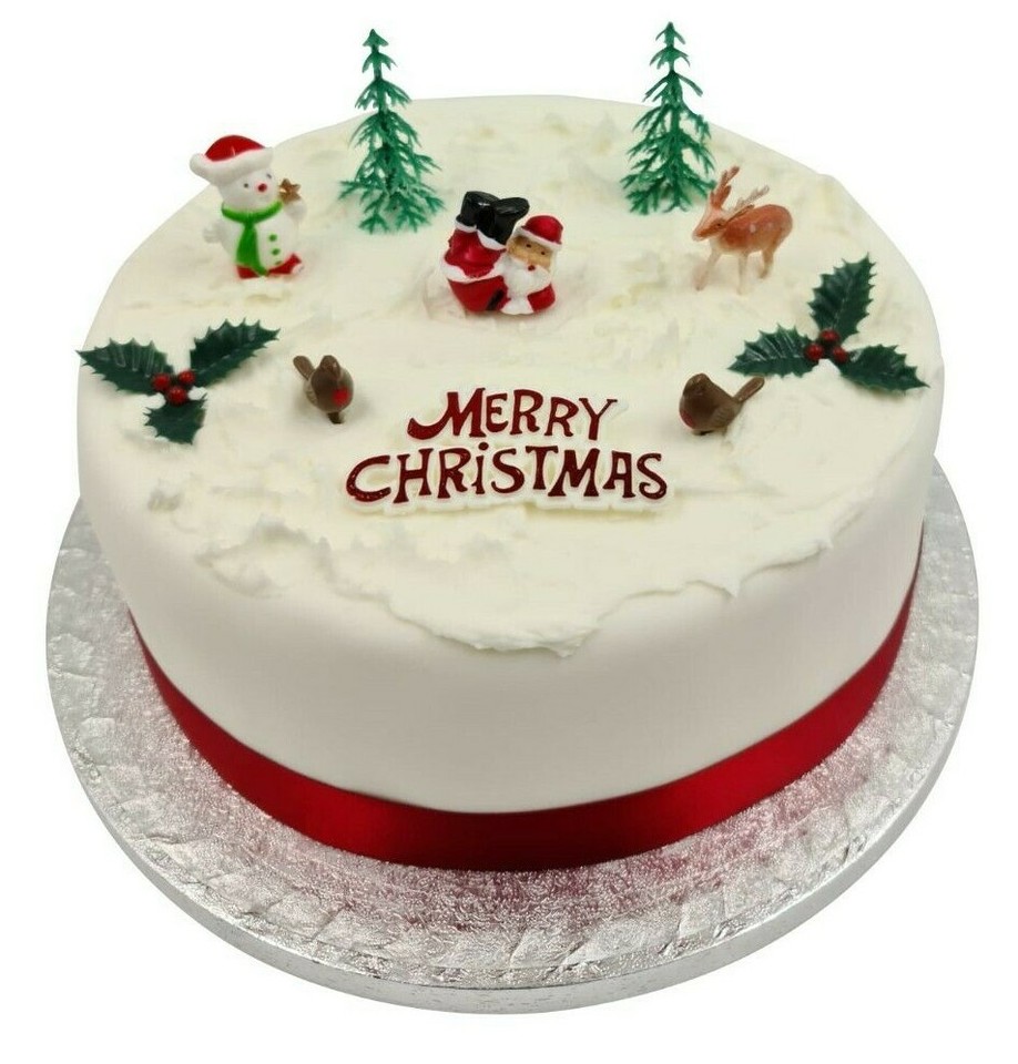 10 piece SET Merry Christmas Cake Decorations yule log cupcake toppers ...