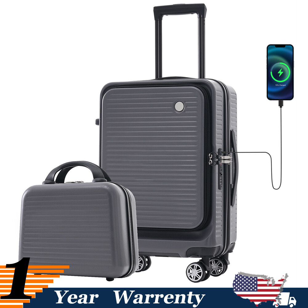 20 Inch Lightweight Carry-On Luggage with Front Pocket and USB Charging Port-image