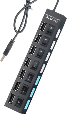 7 Port USB 2.0 Hub Splitter Adapter High Speed For PC Laptop Mac Desktop