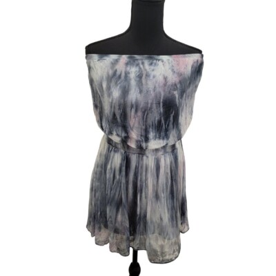 Gypsy 05 100% Silk Watercolor Tie Dye Strapless Tube Dress Size Small