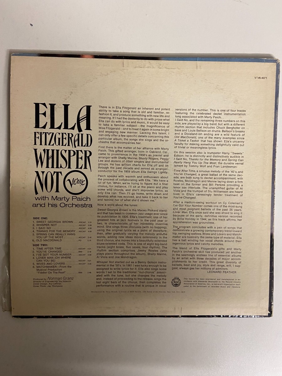 Ella Fitzgerald Whisper Not Record lp original vinyl Album