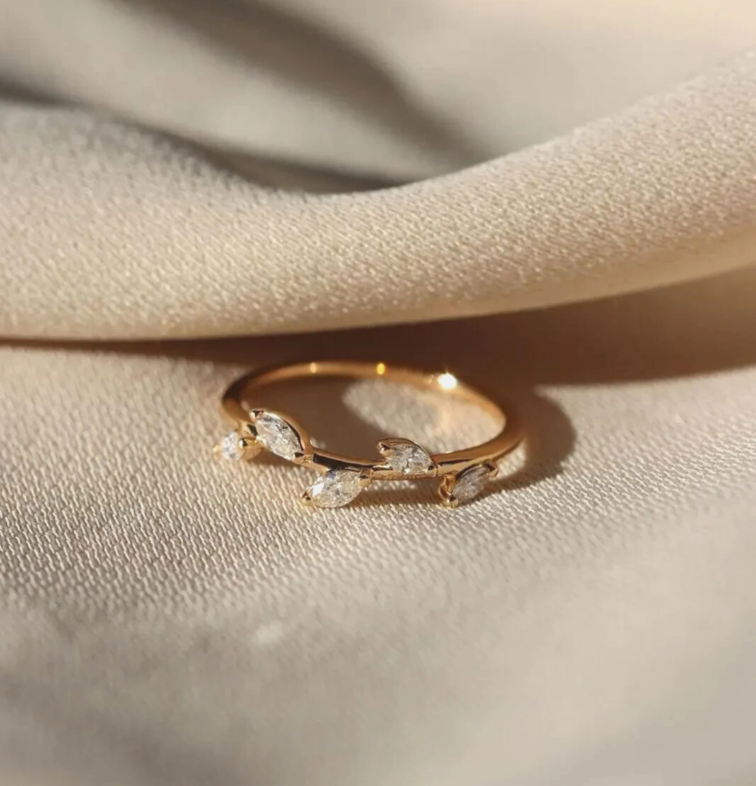 Leaf Inspired 0.50CT Marquise Cut Moissanite In 10K Yellow Gold Engagement Ring