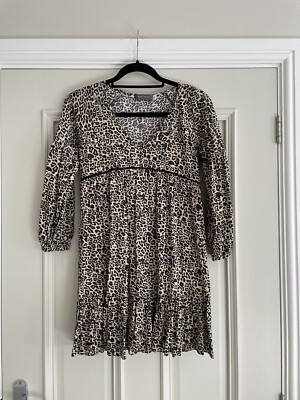 Mint Velvet Leopard Print Brown Long Sleeved Tunic Shift Mini