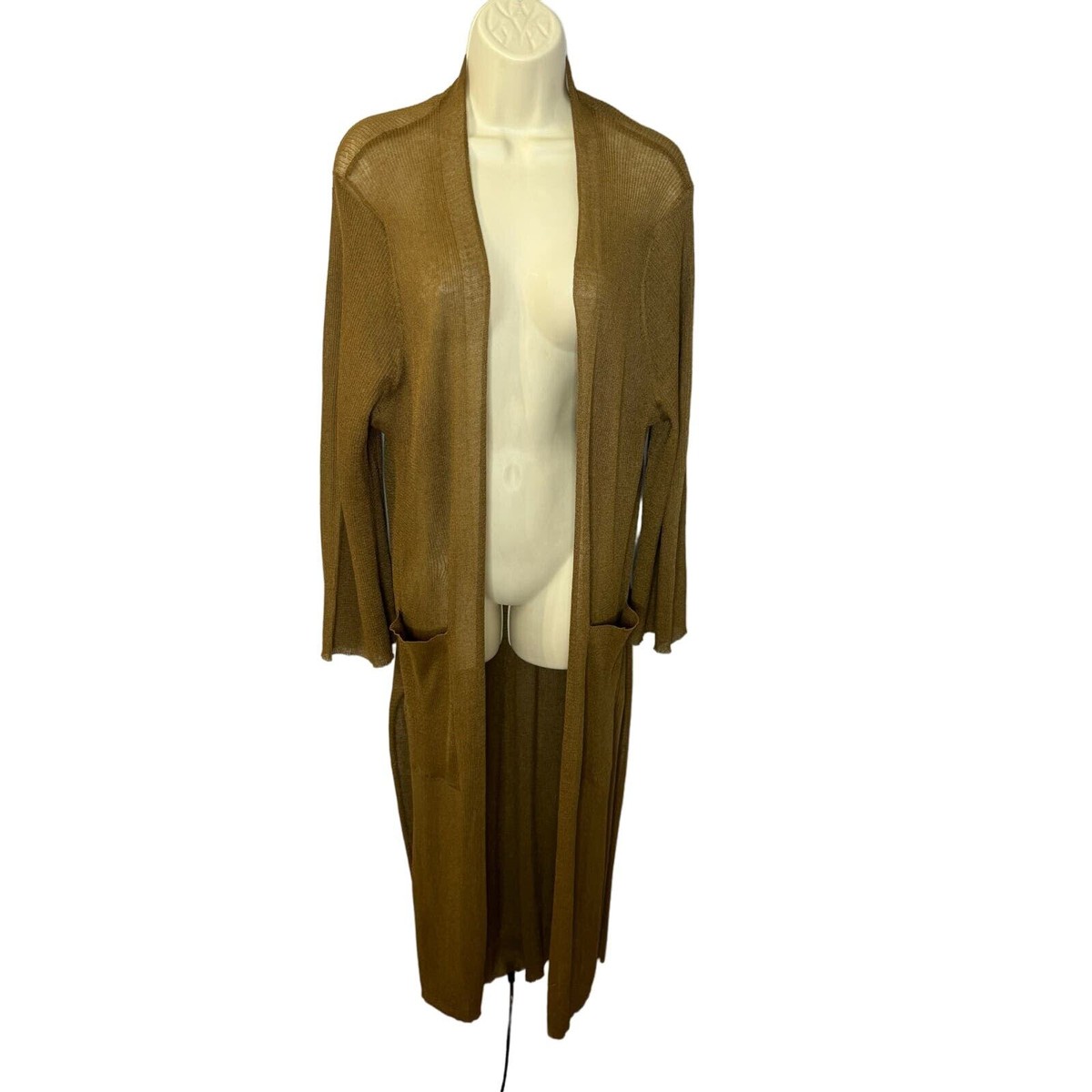 Zara women's Large Knit Lightweight Long Line Open Front Cardigan Pockets L