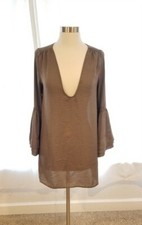 Show Me Your MuMu Low V Tunic Dress Bell Sleeves Chiffon Olive Size S M