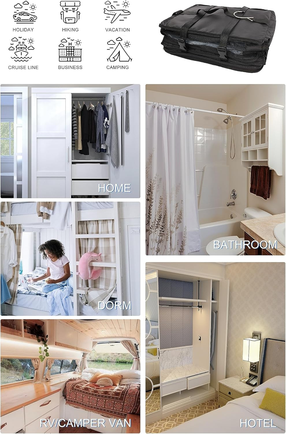 Hanging Packing Cubes Portable Closet 3-Shelf Travel Collapsible Compression Gar