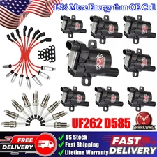 Set of 8 Round Ignition Coil Pack UF262 with Spark Plug and Wire For Chevy GMC