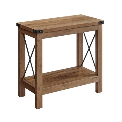 2-Tier End Table with Shelf for Small Spaces - Farmhouse Style, Honey Brown