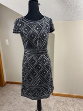 Adrianna Papell Formal Dress Womens 2 Beaded Wedding Guest Cocktail Embellished