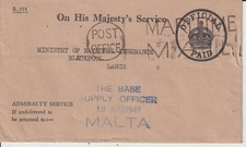 MALTA / THE BASE / SUPPLY OFFICER - 1949 OHMS COVER TO UK