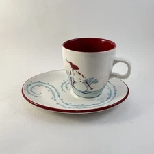 Starbucks Holiday 2007 Coffee Tea Cup & Snack Plate Skiing Snowman Penguin 6 oz